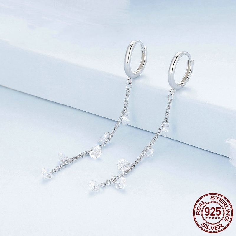 S925 Sterling Silver Long Smart Tassel Ear Clip