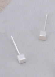 Sterling Silver Square Brushed Small Ear Studs Twin