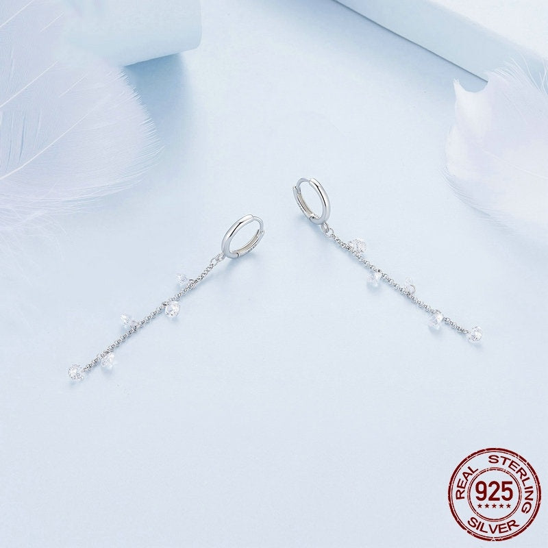 S925 Sterling Silver Long Smart Tassel Ear Clip
