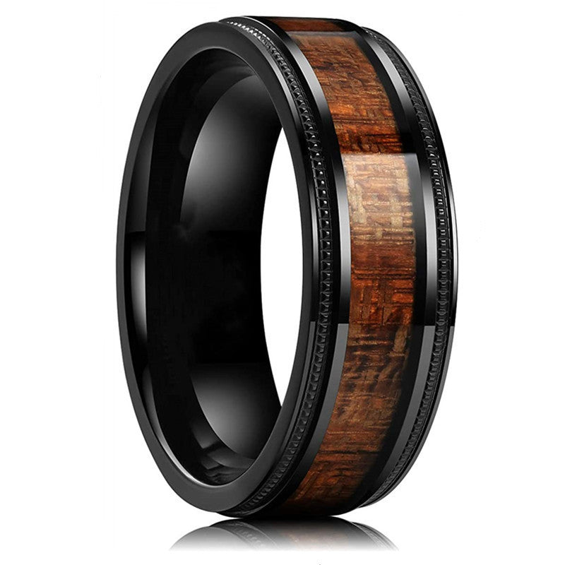 Fashion Creative Black Background Wood Grain Stainless Steel Ring