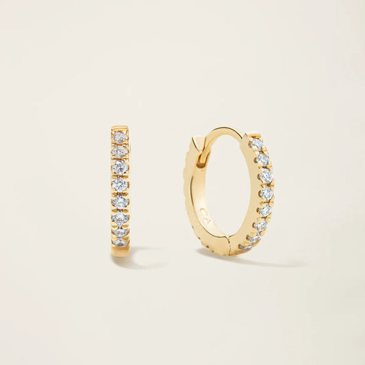 GoldeeLux 14k Solid Gold Diamond Pavé Huggie Earrings